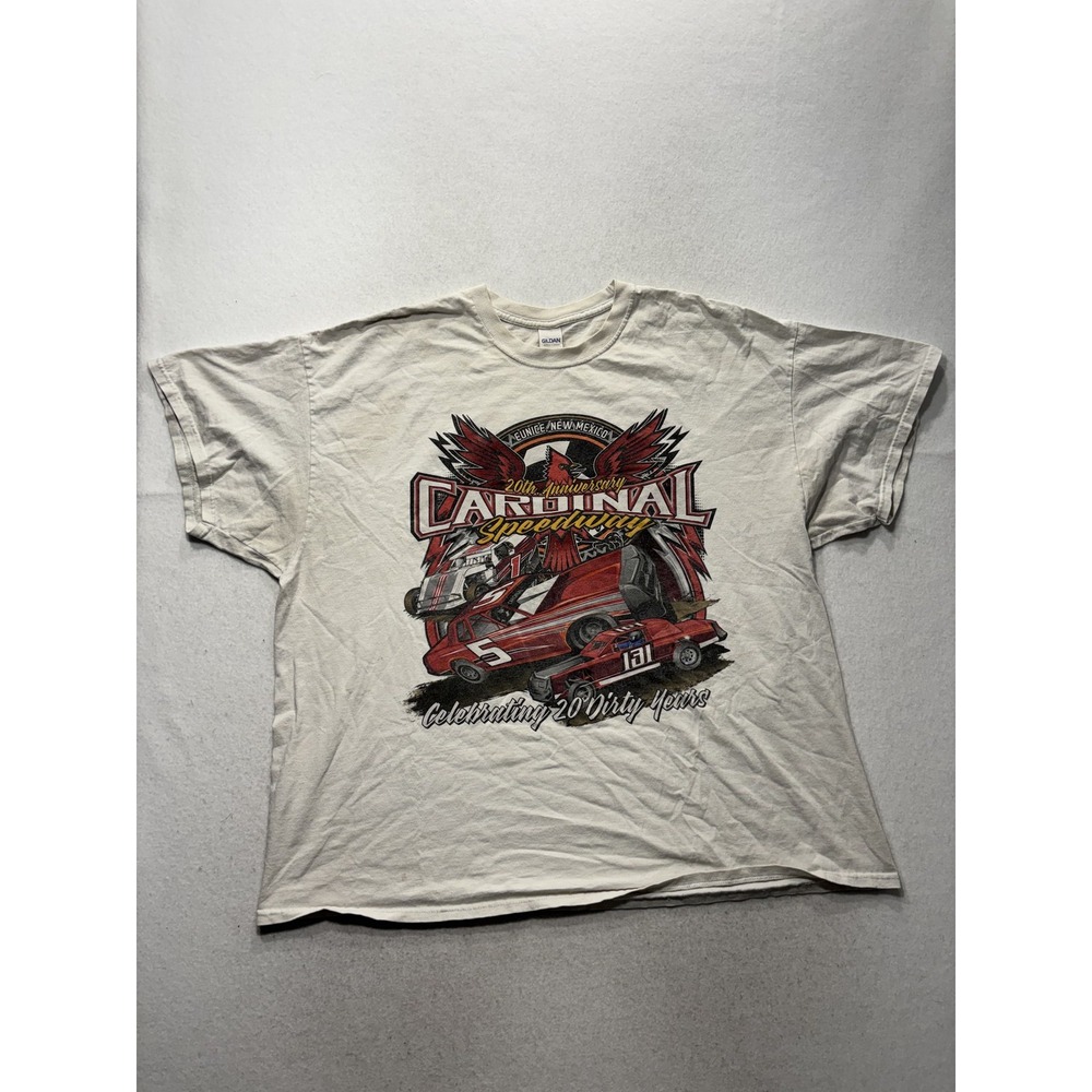 Gildan Shirt Mens 2XL White Cardinal Speedway Racing Graphic Tee Double Sided